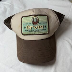 Orvis Brown and Cream Fly Fishing Front Patch Logo Emblem Hunting Hat
